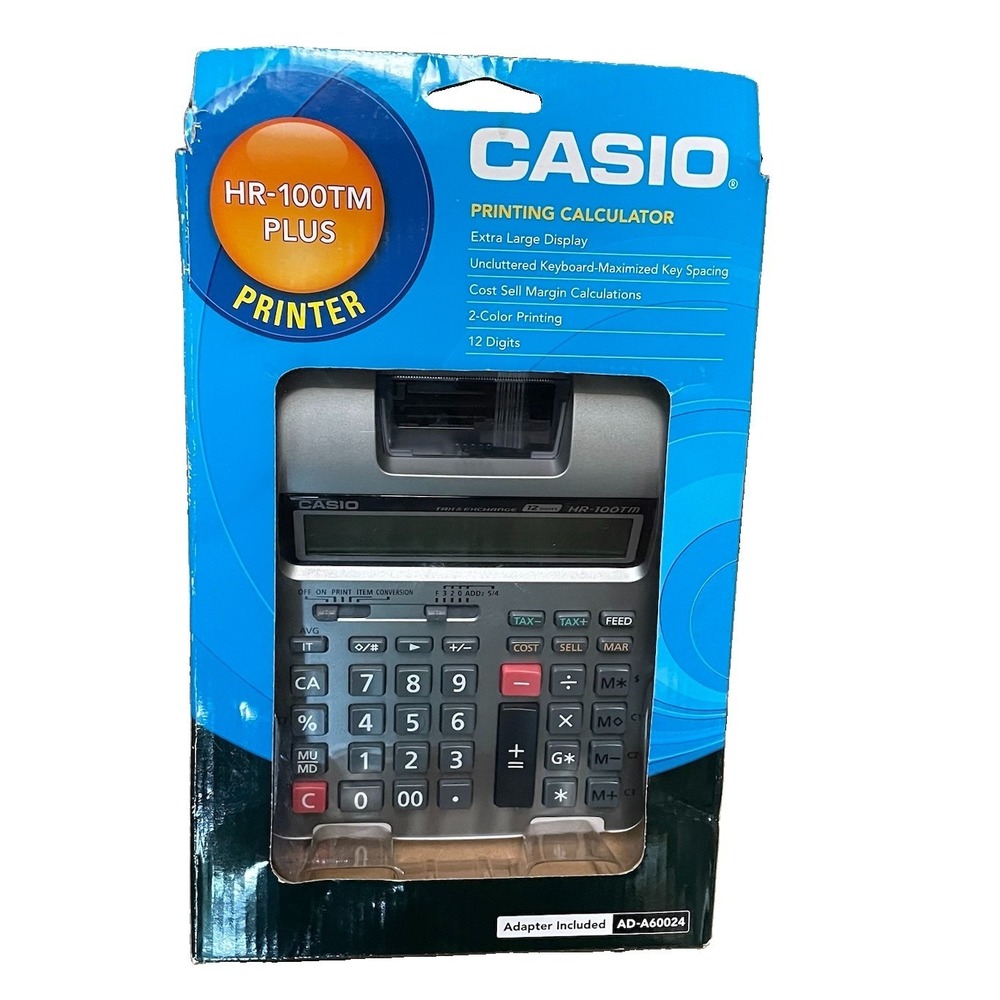 Casio HR-100TMโ Plus Desk Top Printing Calculator with Adapter XL Display NEW